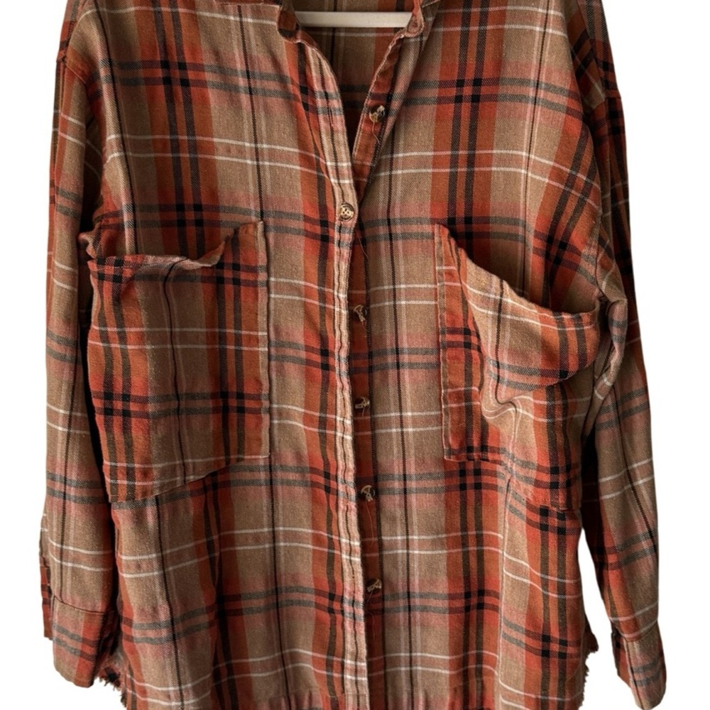 Easel Plaid Button Down Shirt - Orange and Brown